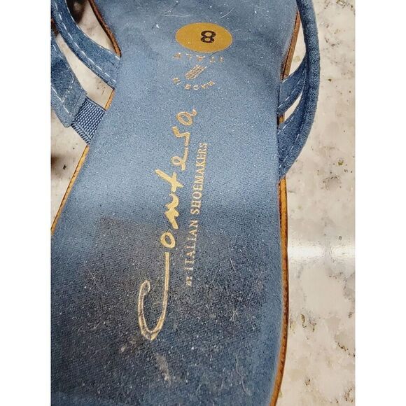 Contessa 8M Blue Suede Slip On Sandals 3" Heels US 8 EU 39 UK 5 - Picture 6 of 11